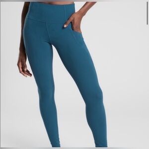 Athleta Stash Pocket Salutation Tight Legging in Dark Vista Teal Size S